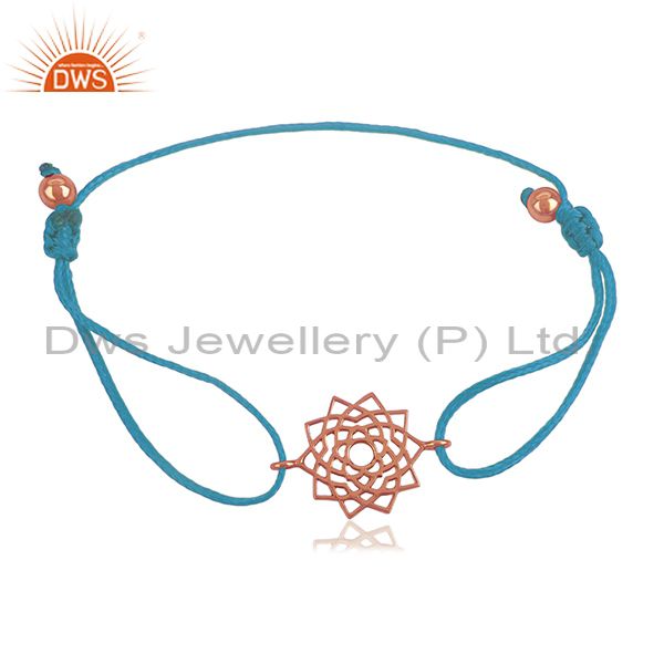 Exporter Sky Blue Thread Macrmae Bracelet With Rose Gold Plated Silver Charm