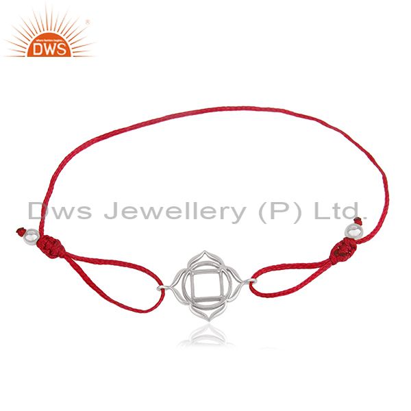 Exporter Red Thread 925 Plain Silver Lucky Charm Macrame Bracelet Wholesale