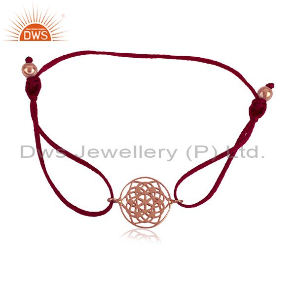 Exporter Adjustable Red Macrame 925 Silver Charm Bracelet Supplier from Jaipur