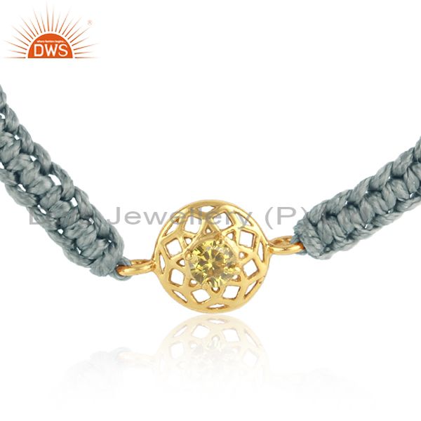 Floral designer gray cord gold on silver bracelet in citrine cz