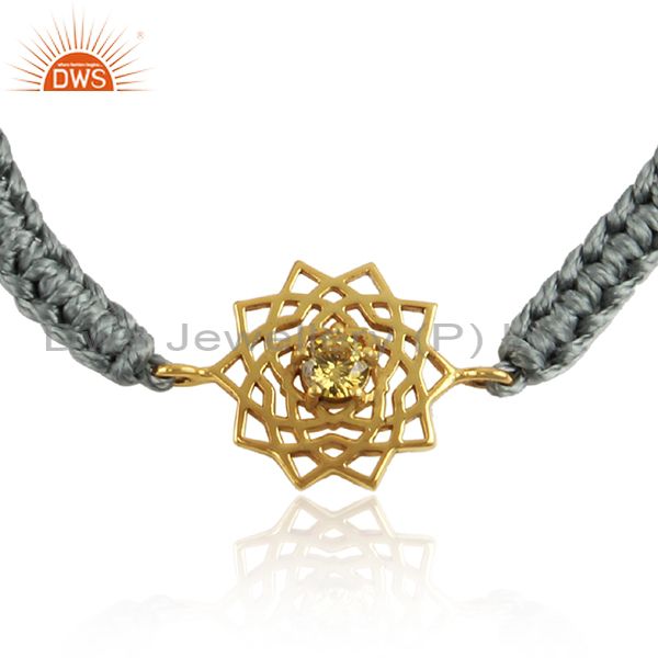 Handmade energy chakra gold on silver gray cord citrine cz bracelet