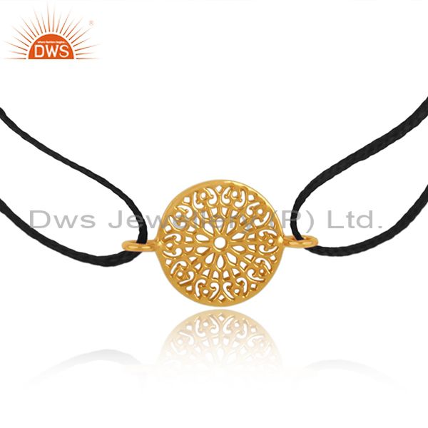 Filigree mandala design gold on silver 925 black cord bracelet