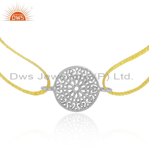 Mandala design white rhodium on silver 925 yellow cord bracelet