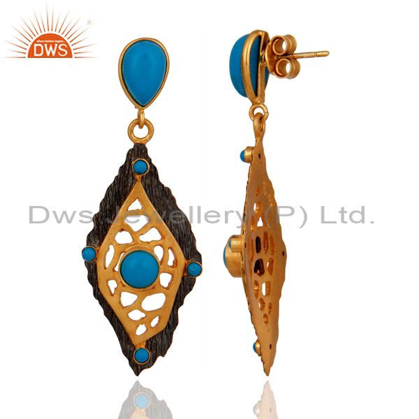 Exporter Genuine Gemstone Turquoise Sterling Silver Designer Dangle Party Earrings