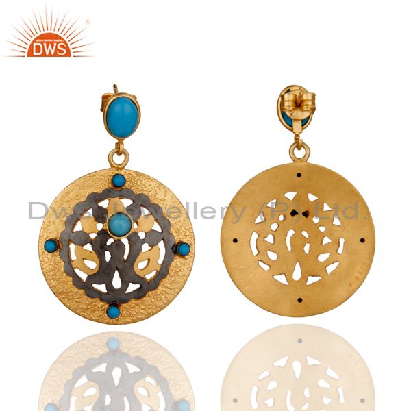 Exporter Solid Sterling Silver Gold Plated Turquoise Gemstone Dangle Earring