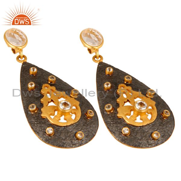 Exporter Gold Plated 925 Sterling Silver Designer Earrings With Crystal Quartz & CZ