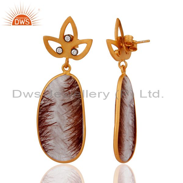 Exporter 14k Yellow Gold On Sterling Silver Golden Rutilated Quartz Drop Dangle Earrings