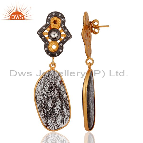 Exporter 925 Sterling Silver Silver Natural Tourmalated Quartz Earrings With Gold Plated