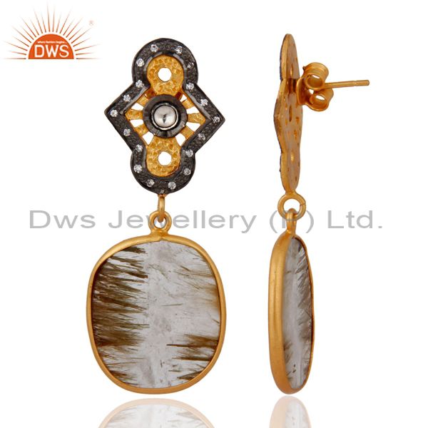 Exporter Zircon & Rutile Quartz 18k Gold Over Sterling Silver Screwback Dangle Earrings
