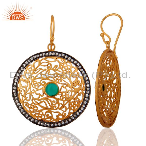 Exporter Gold Plated Ladies Sterling Silver Unique Filigree Designer White Zircon Earring