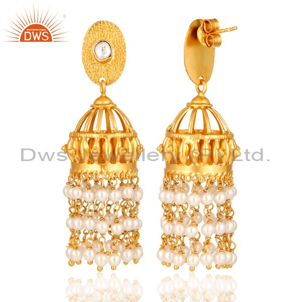 Exporter Natural Pearl Gold Plated Sterling Silver Bridal Jhumka Designer Earrings