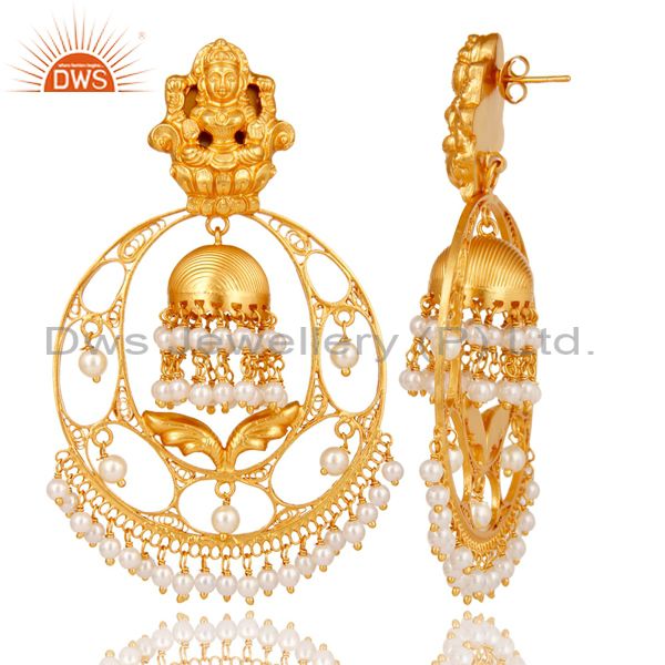 Exporter Traditional Bali Earrings 18k Gold Plated With Sterlinig Silver And Pearl