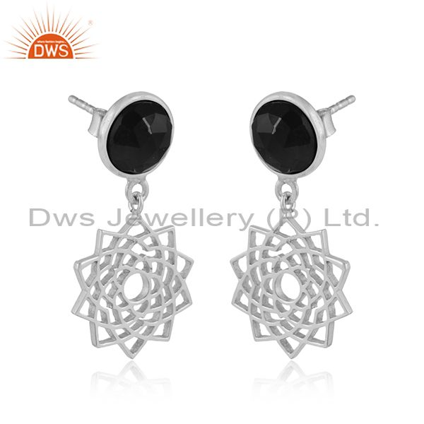 Designer crown chakra earring in solid silver with black onyx