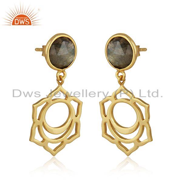 Sacral chakra earring in yellow gold on silver with labradorite