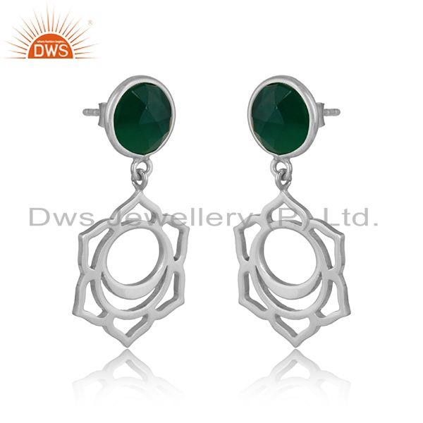 Designer sacral chakra dangle in silver 925 with green onyx