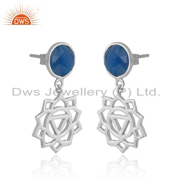 Solar plexus chakra earring in silver 925 with blue chalcedony