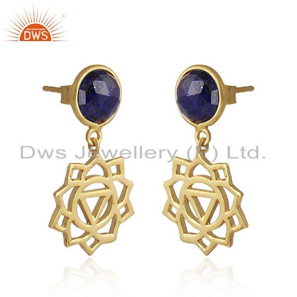 Solar plexus chakra earring in yellow gold on silver with lapis