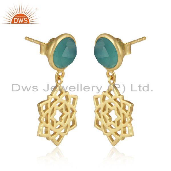 Anahata earring in yellow gold on silver 925 with aqua chalcedony