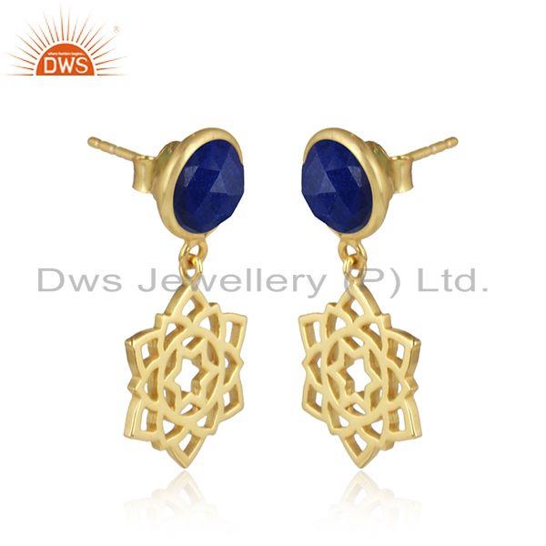 Heart cahkra earring in yellow gold on silver 925 with lapis