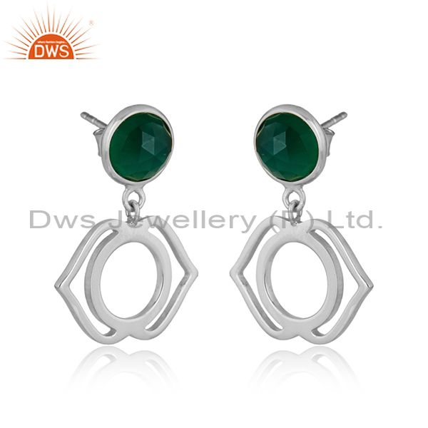 Designer ajna chakra earring in silver 925 with green onyx