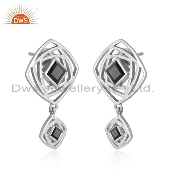 Black onyx gemstone sterling fine silver designer girls earrings