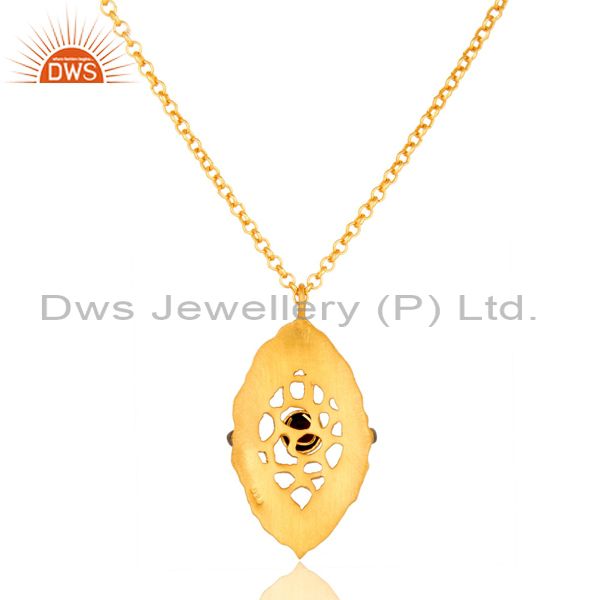 Exporter 22K Yellow Gold Plated Sterling Silver Smoky Quartz Designer Pendant With Chain