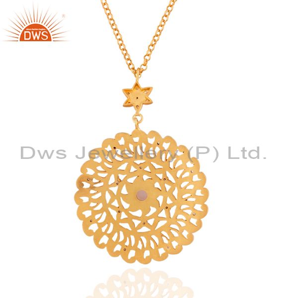 Exporter Chalceony 925 Silver Matte Finish With Gold Plated Filigree Drop Zircon Pendant