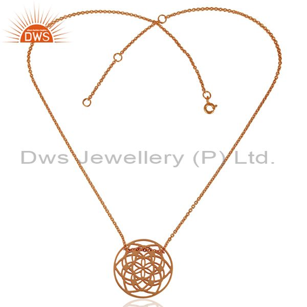 Exporter 15 MM flower Pattern Rose Gold Plated 92.5 Sterling Silver Wholesale Pendent