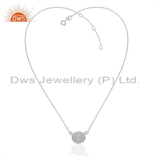 Exporter White Rhodium Plated Plain Sterling Silver Charm Chain Pendant Jewelry