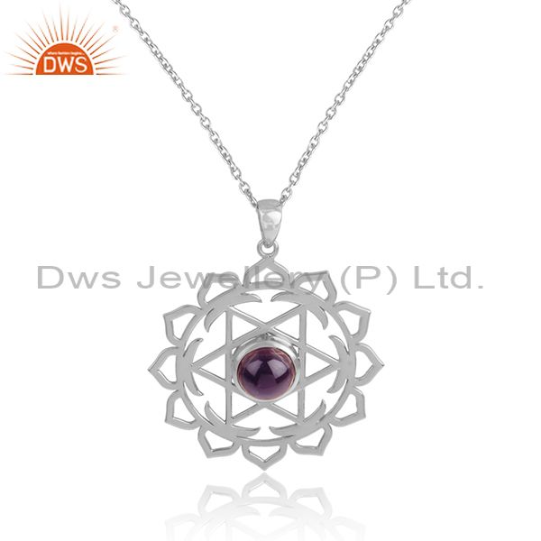 New sterling silver chakra design amethyst gemstone chain pendant