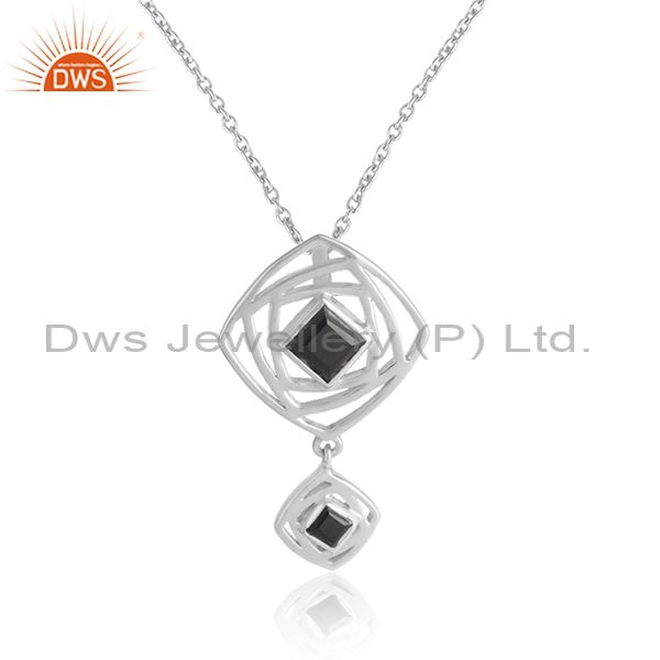 Sterling fine silver designer black onyx gemstone chain pendants