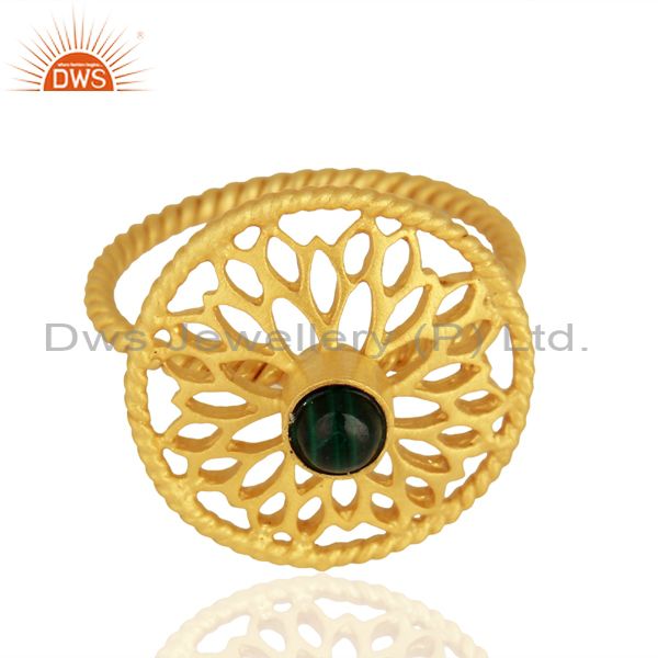 Exporter Gold Plated Malachite Gemstone 925 Silver Ring Jewelry Supplier