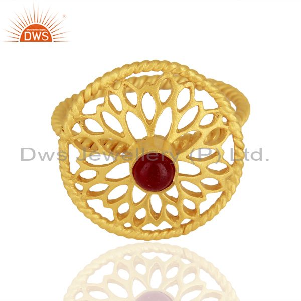 Exporter Red Aventurine Gemstone Gold Plated Silver Rings Jewelry Manufacturer