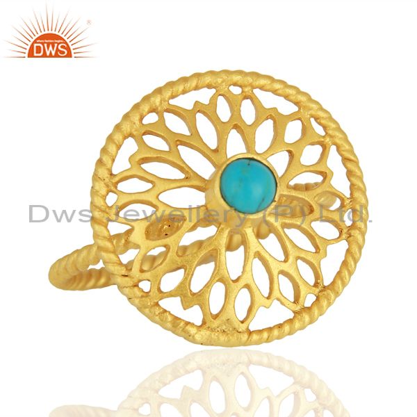 Exporter Natural Turquoise Gemstone Designer Gold Plated Silver Rings Wholesale