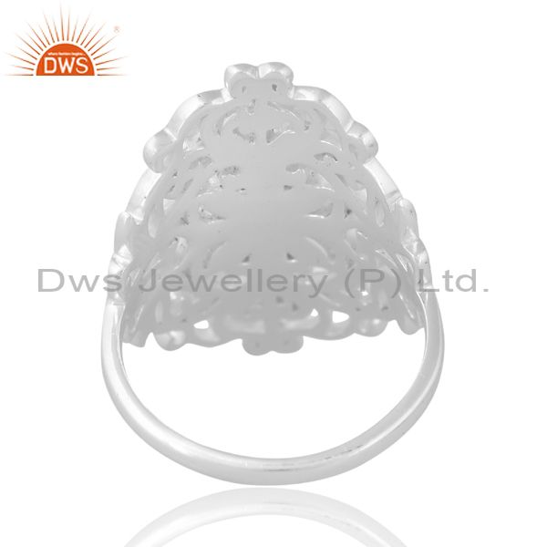 Sterling Silver White Ring With Floral Pattern