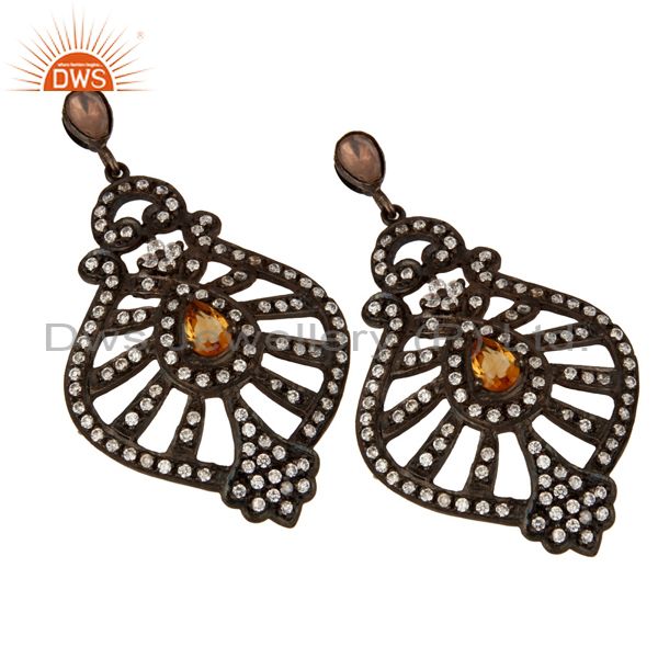 Exporter Rhodium Plated Sterling Silver Cubic Zirconia & Citrine Bridal Fashion Earring