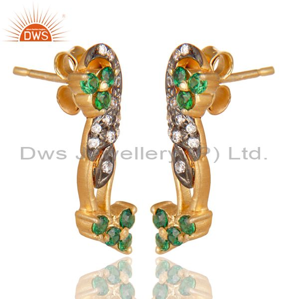 Exporter Handmade Green Cubic Zirconia 925 Sterling Silver Stud Earrings With Gold Plated