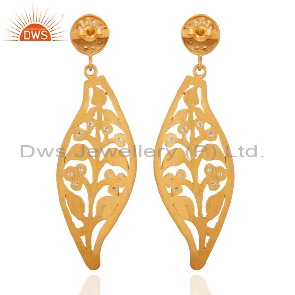 Exporter Handmade Flower Designer 18k Gold Plated Cubic Zirconia Dangle Earring