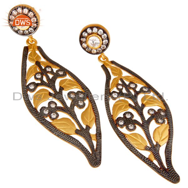 Exporter 925 Sterling Silver Gold Plated Stunning Cubic Zirconia Designer Dangle Earring
