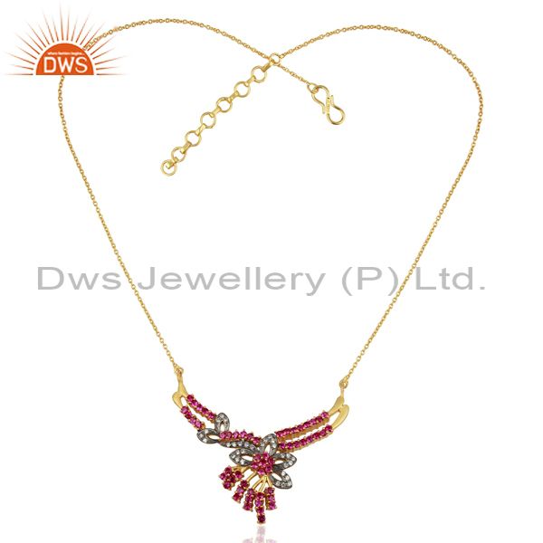 Exporter Sterling Silver With Gold Plated Mix Color Cubic Zirconia Prong Setting Necklace