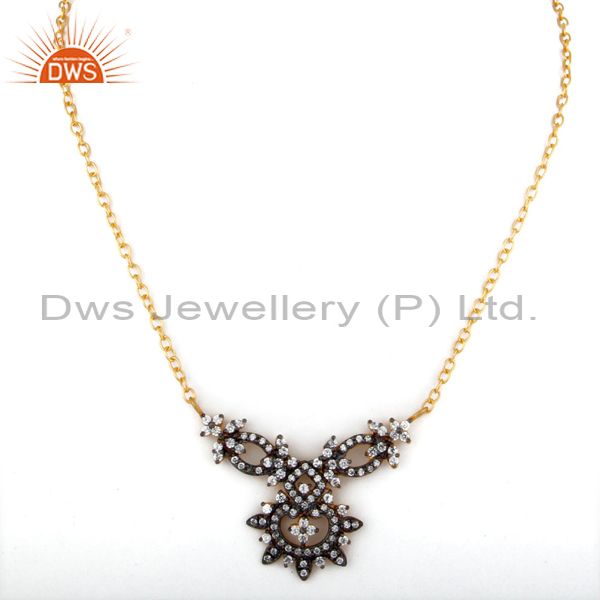 Exporter Black Rhodium Plated Brass Cubic Zirconia Vintage Style Fashion Necklace