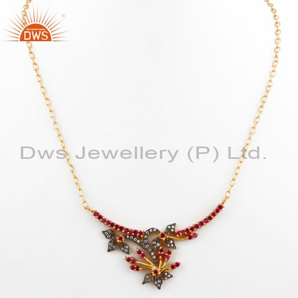 Exporter 18K Yellow Gold Plated Multi-colored Cubic Zirconia Antique Style Necklace