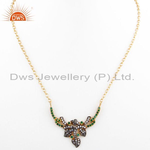 Exporter Emerald Green Cubic Zirconia 18K Yellow Gold Plated Ladies Fashion Necklace