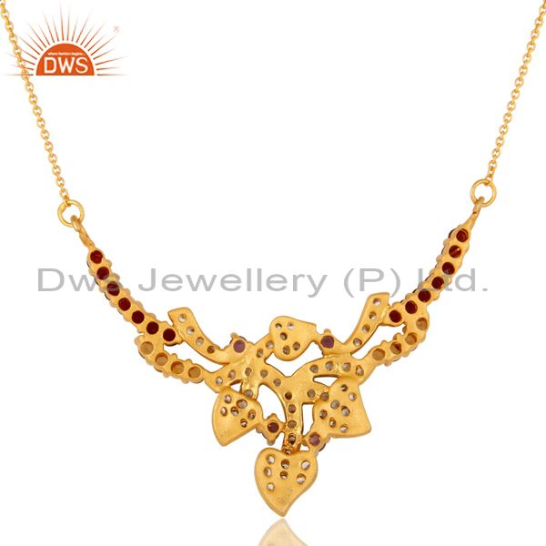 Exporter 14K Yellow Gold Plated Sterling Silver Amethyst And CZ Floral Designer Necklace