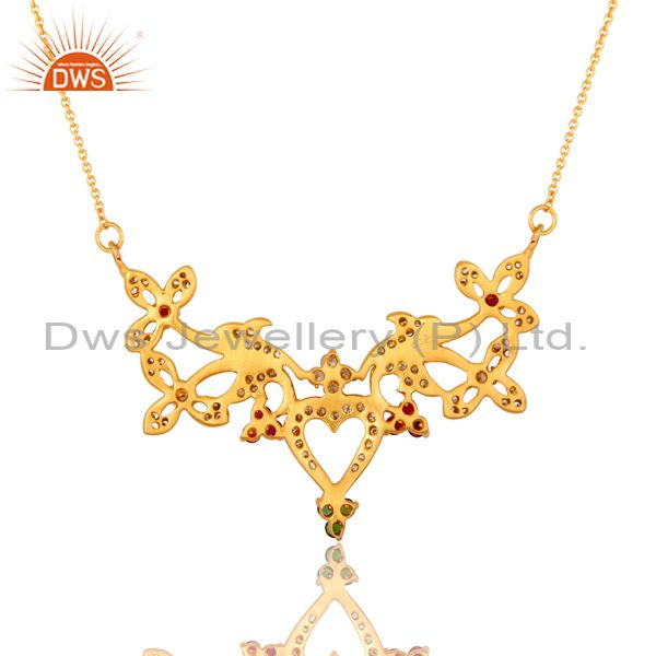 Exporter 18K Yellow Gold Plated Sterling Silver Cubic Zirconia Designer Fashion Necklace
