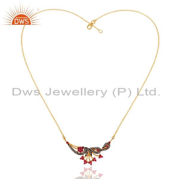 Exporter 925 Sterling Silver Antique Style White Zircon Gold Plated Handmade Necklace