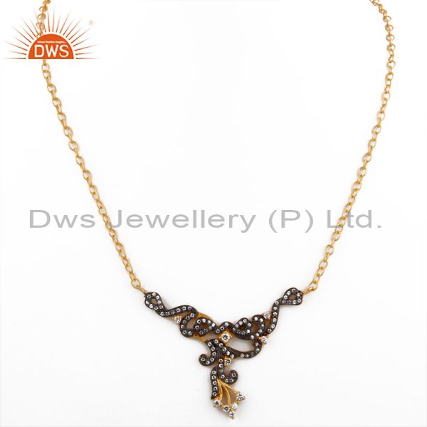 Exporter Designer Cubic Zirconia Ladies Fashion Necklace With Yellow Gold Plated