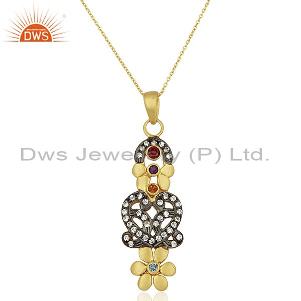 Suppliers Sterling Silver Multi-color Gemstone Flower Designer 18k Gold GP Jewelry