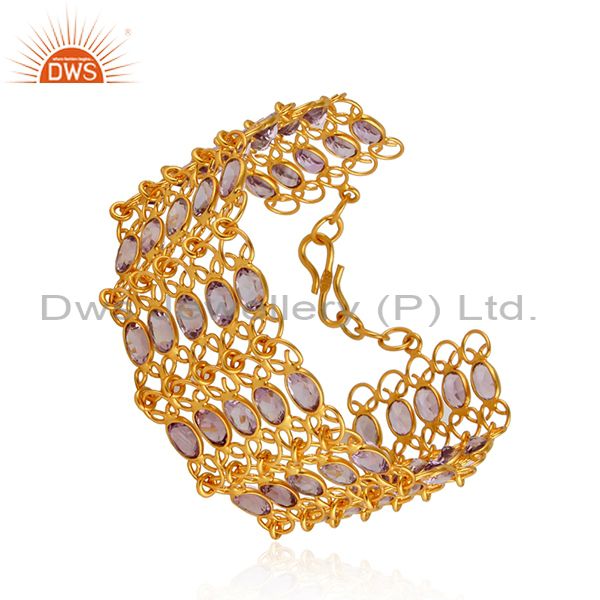 18k yellow gold plated sterling silver amethyst gemstone designer bracelet