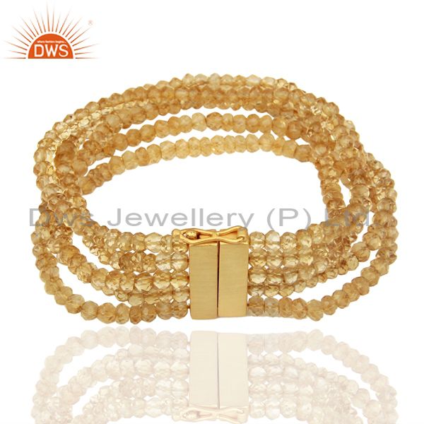 Exporter 4MM Round Citrine Gemstone Beads 925 Sterling Silver Bracelet Gold Plated